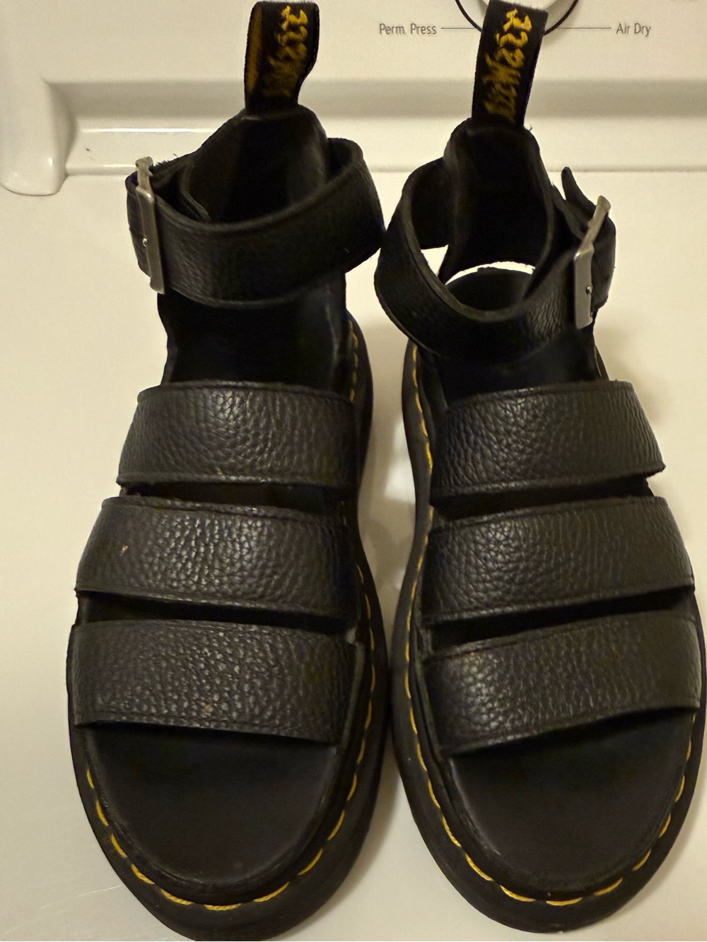Dr. Martens womens Black Leather platform sandals
ankle strap/ 7us